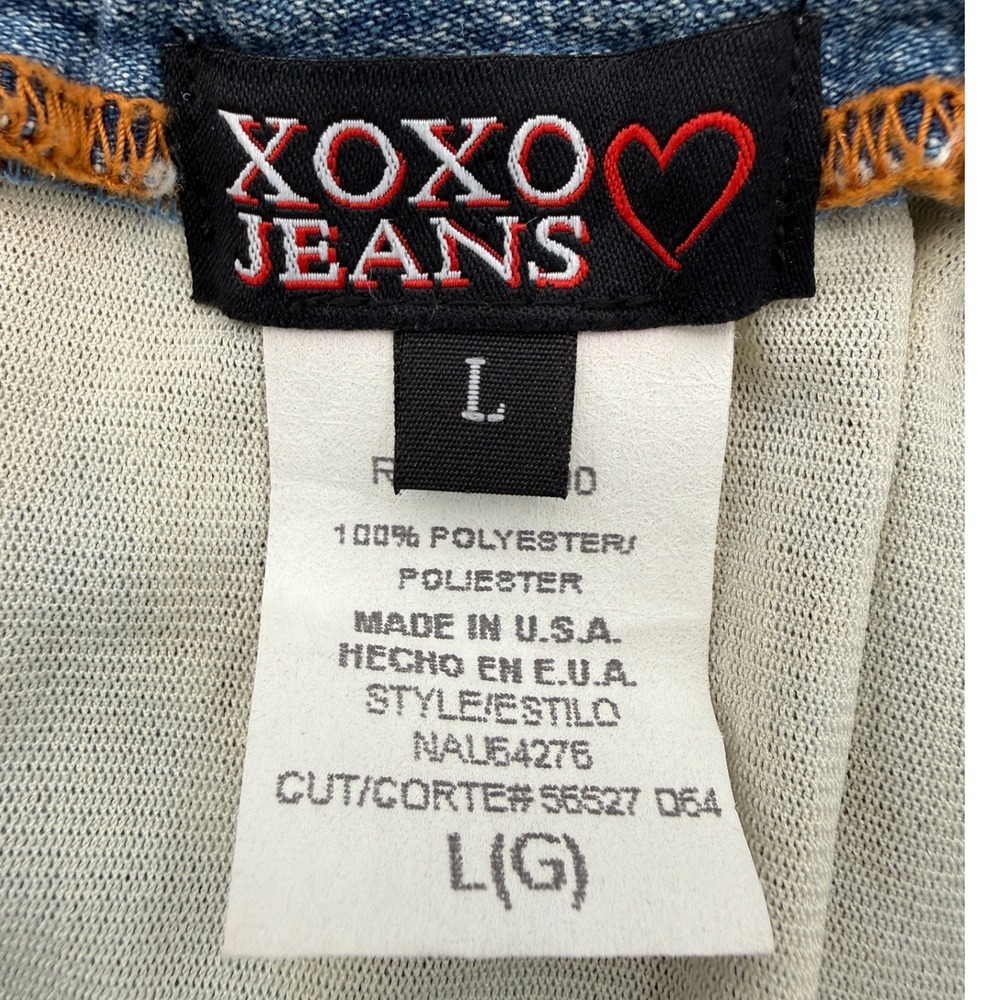 XOXO Jeans Y2K Tube Top Womens Large Blue Animal Print Denim Buckle Vintage - Picture 3 of 8